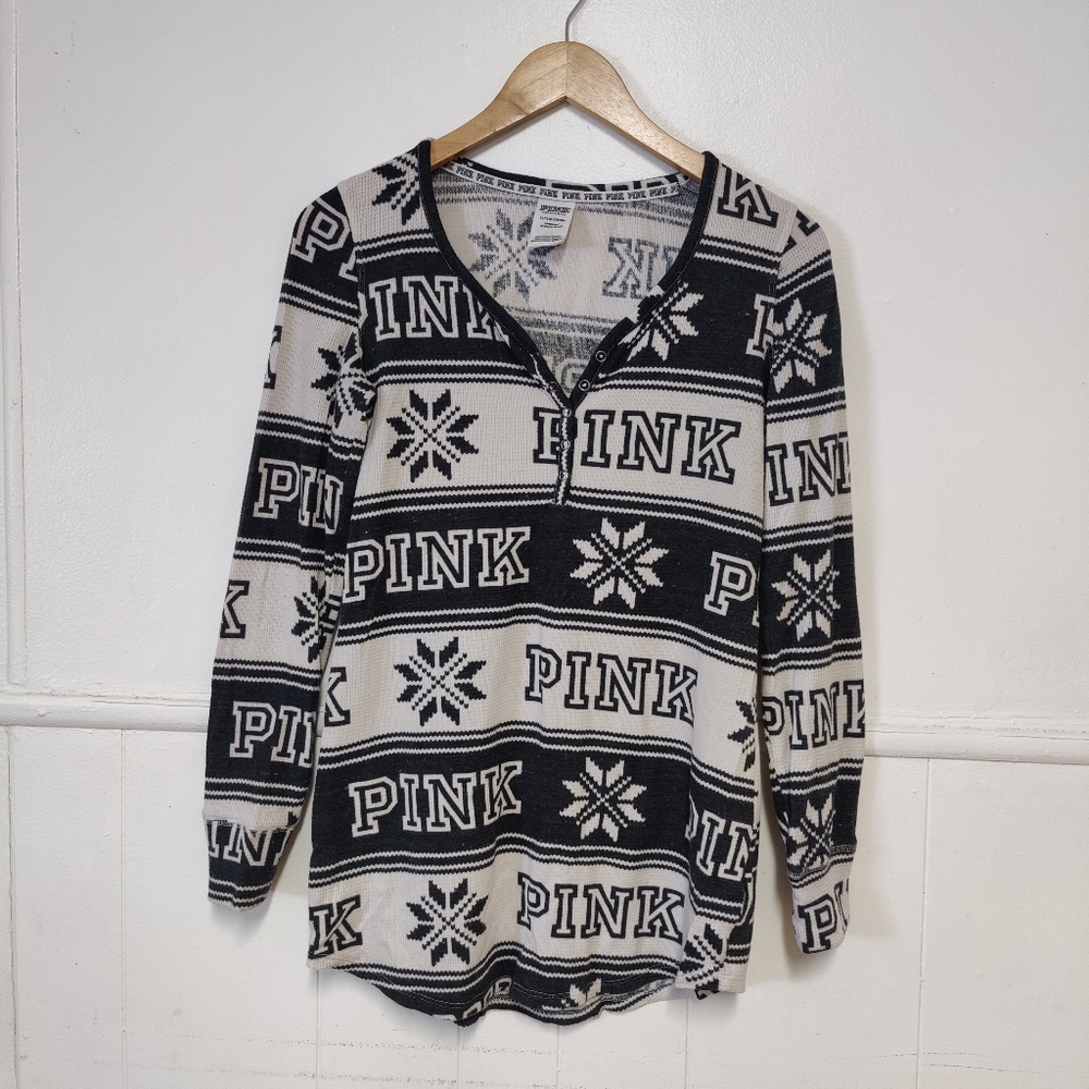 Women's Victoria Secret Pink Snowflake Pullover Sleepwear Top Size Small